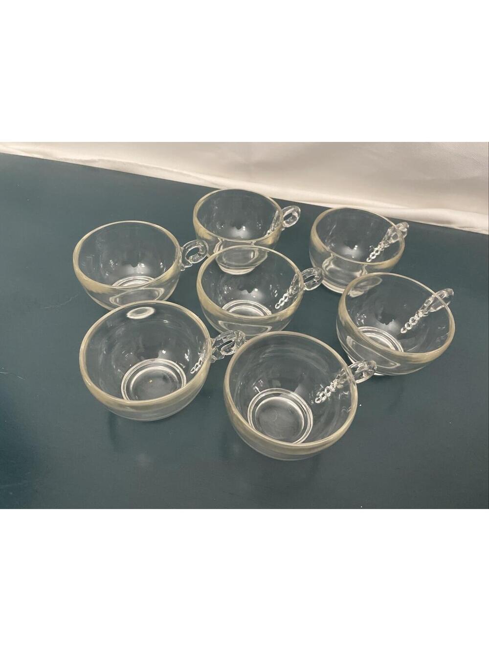 Set Of 7 1930's Federal Columbia Pattern Glass Tea Cups